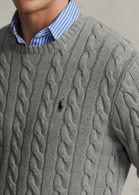 fawn grå lyng Mænd Ralph Lauren kabelstrikket bomuldstrøje Z426B8414