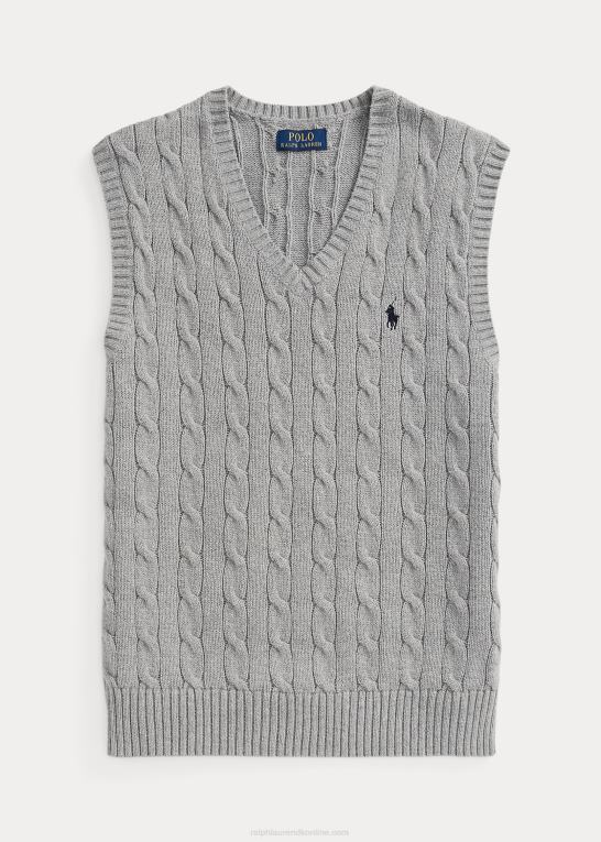 fawn grå lyng Mænd Ralph Lauren kabelstrikket bomuldstrøjevest Z426B505