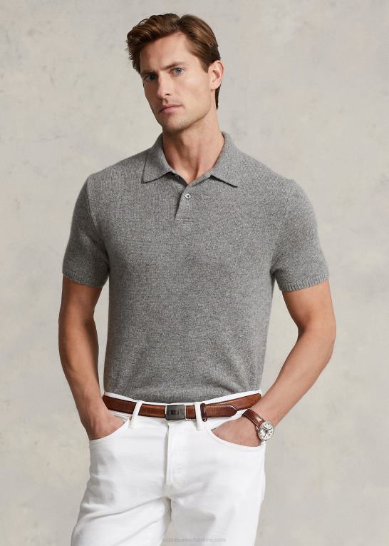 fawn grå lyng Mænd Ralph Lauren kashmir sweater med polokrave Z426B489