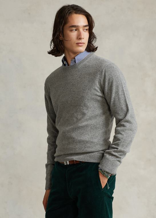 fawn grå lyng Mænd Ralph Lauren vaskbar kashmir sweater med rund hals Z426B599
