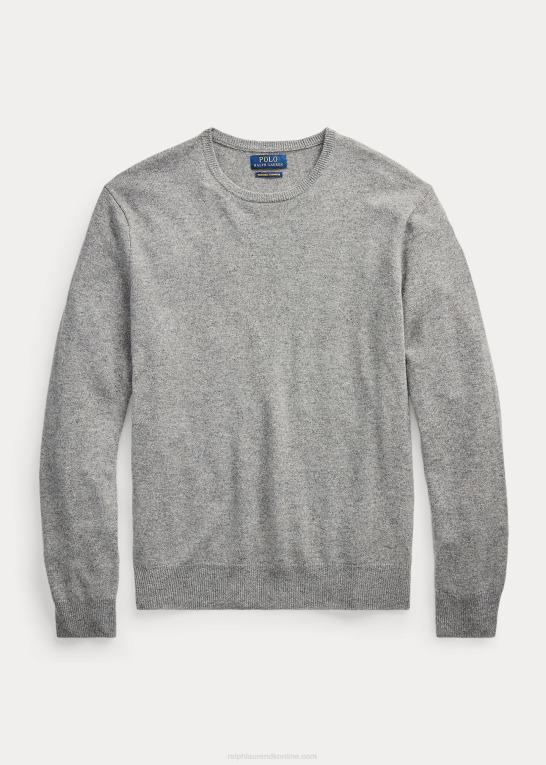 fawn grå lyng Mænd Ralph Lauren vaskbar kashmir sweater med rund hals Z426B599