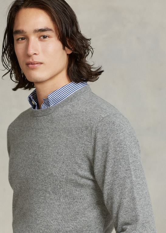 fawn grå lyng Mænd Ralph Lauren vaskbar kashmir sweater med rund hals Z426B599