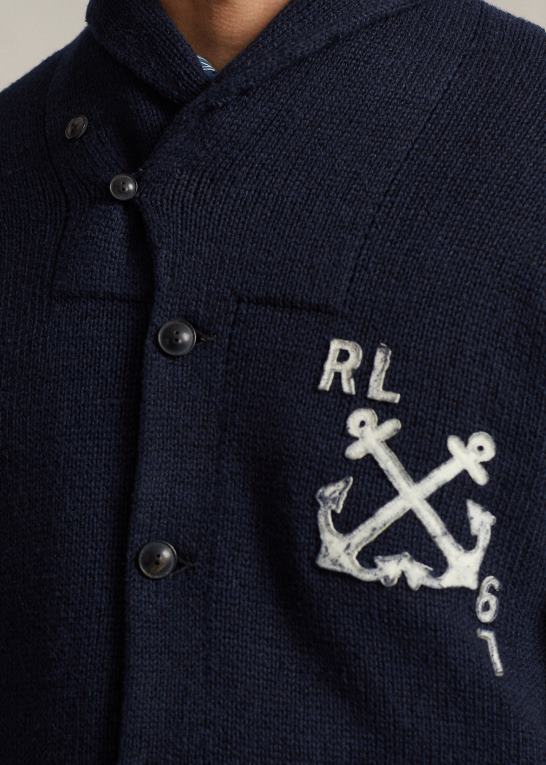 flåde Mænd Ralph Lauren nautisk bomuld-hør sjal cardigan Z426B1255