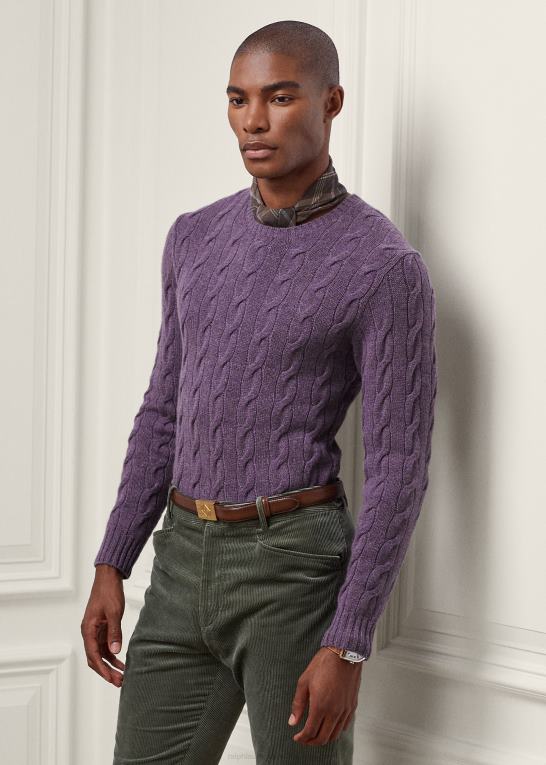 grapede melange Mænd Ralph Lauren kabelstrikket kashmirtrøje Z426B81