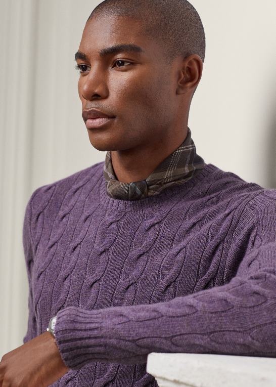 grapede melange Mænd Ralph Lauren kabelstrikket kashmirtrøje Z426B81