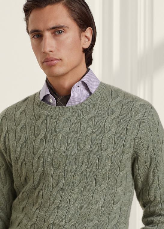 havspray melange Mænd Ralph Lauren kabelstrikket kashmirtrøje Z426B83
