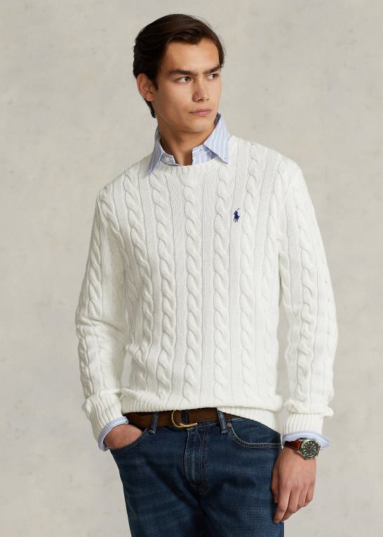 hvid Mænd Ralph Lauren kabelstrikket bomuldstrøje Z426B8413