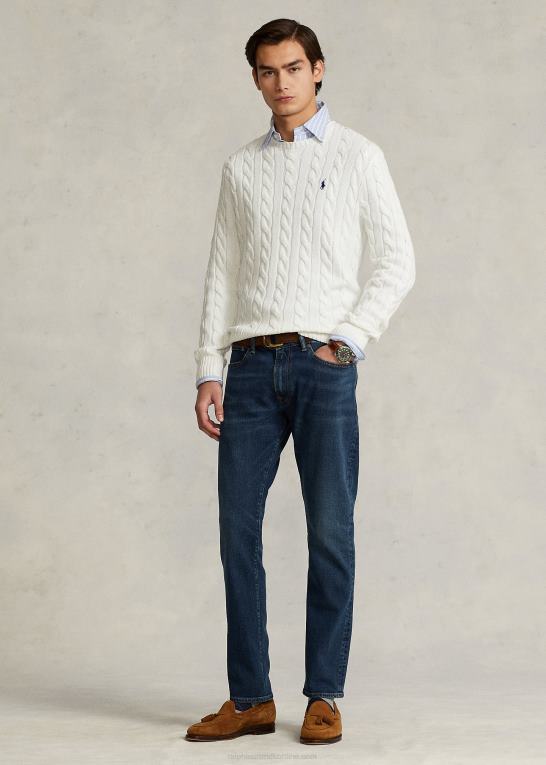 hvid Mænd Ralph Lauren kabelstrikket bomuldstrøje Z426B8413