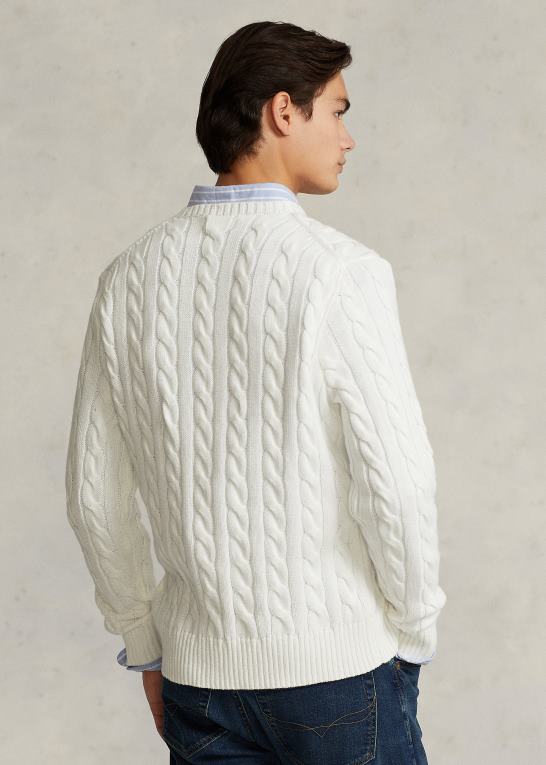 hvid Mænd Ralph Lauren kabelstrikket bomuldstrøje Z426B8413