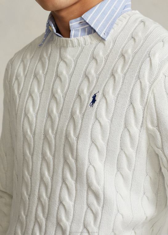 hvid Mænd Ralph Lauren kabelstrikket bomuldstrøje Z426B8413