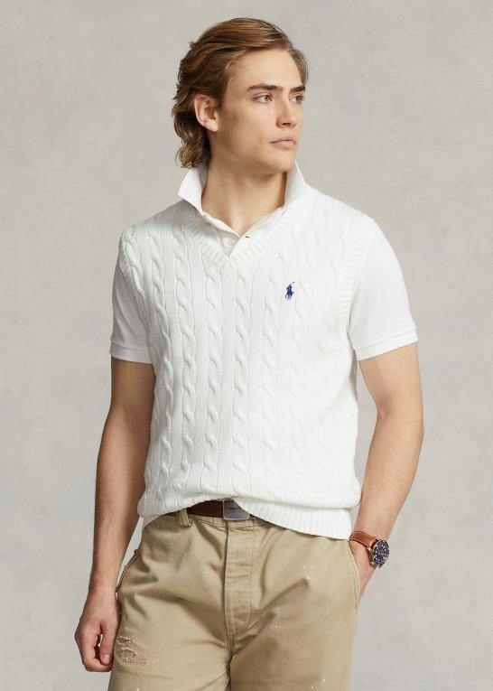 hvid Mænd Ralph Lauren kabelstrikket bomuldstrøjevest Z426B507