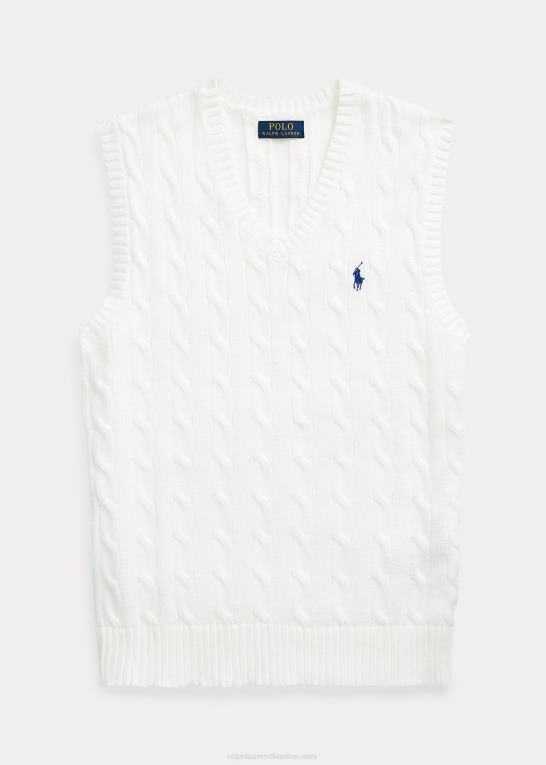 hvid Mænd Ralph Lauren kabelstrikket bomuldstrøjevest Z426B507