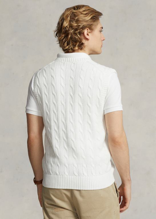 hvid Mænd Ralph Lauren kabelstrikket bomuldstrøjevest Z426B507