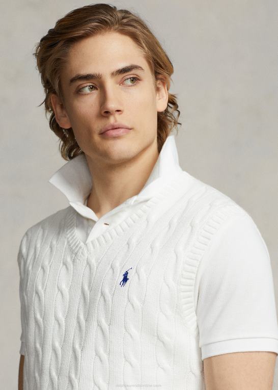 hvid Mænd Ralph Lauren kabelstrikket bomuldstrøjevest Z426B507