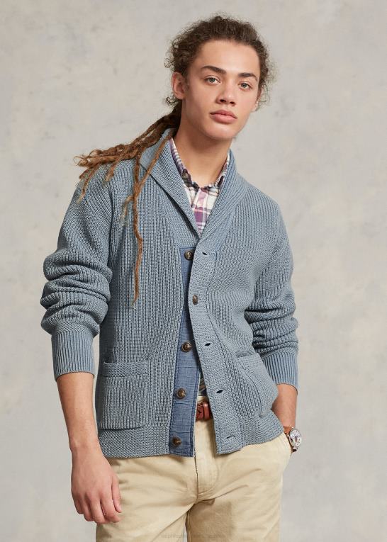 indigo multi Mænd Ralph Lauren nødlidende sjalcardigan i bomuld Z426B1100