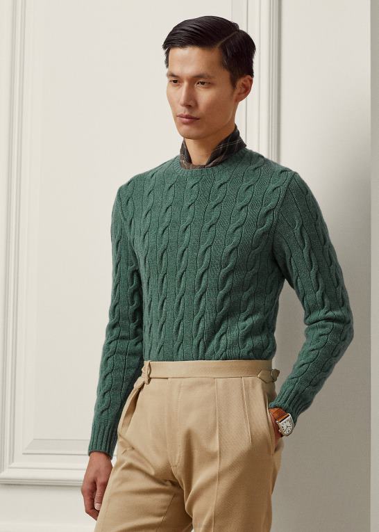 isla blå melange Mænd Ralph Lauren kabelstrikket kashmirtrøje Z426B82