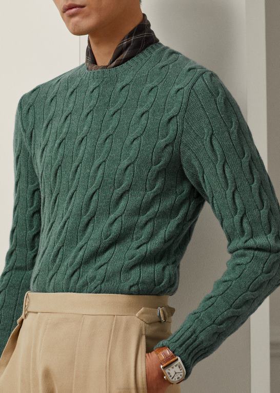 isla blå melange Mænd Ralph Lauren kabelstrikket kashmirtrøje Z426B82