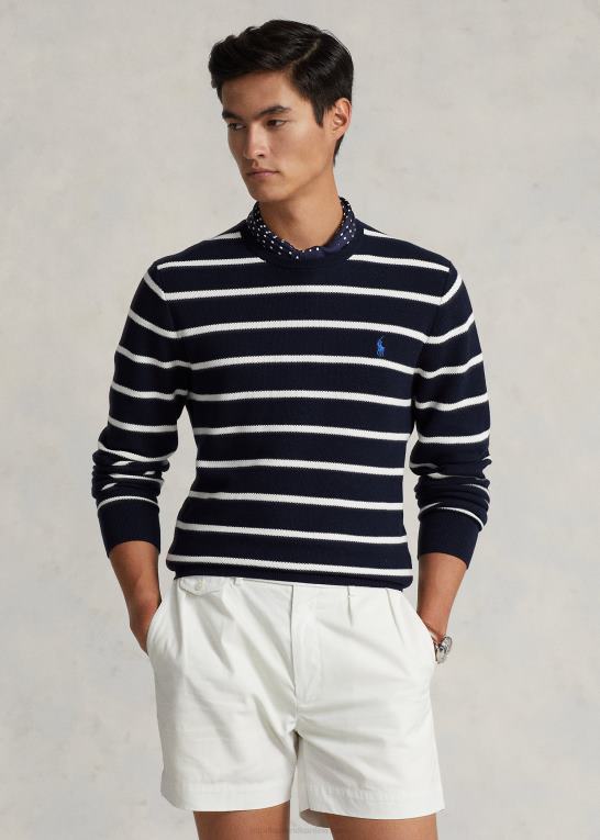 jæger flåde combo Mænd Ralph Lauren stribet mesh-strikket bomuldstrøje Z426B755