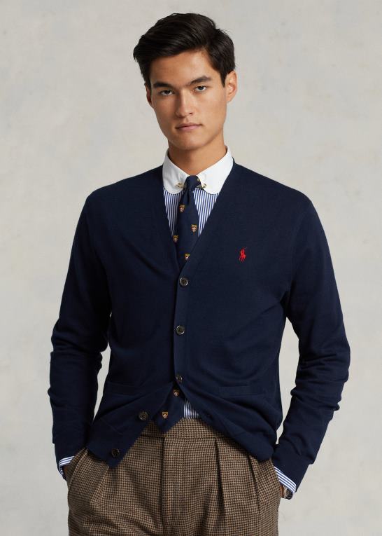jægerflåde Mænd Ralph Lauren cardigan i bomuld med v-hals Z426B394