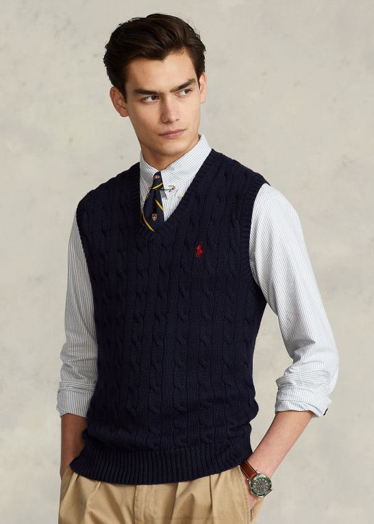 jægerflåde Mænd Ralph Lauren kabelstrikket bomuldstrøjevest Z426B506