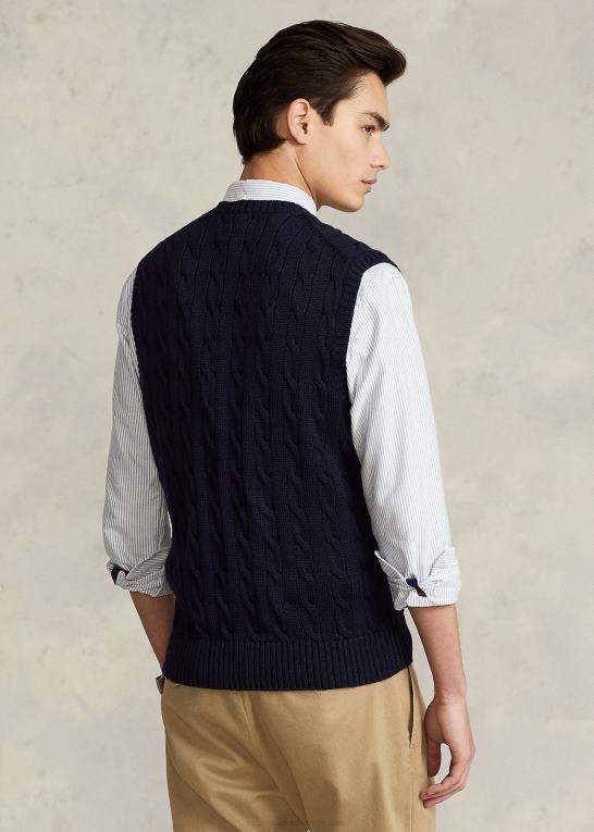jægerflåde Mænd Ralph Lauren kabelstrikket bomuldstrøjevest Z426B506