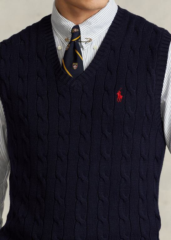 jægerflåde Mænd Ralph Lauren kabelstrikket bomuldstrøjevest Z426B506