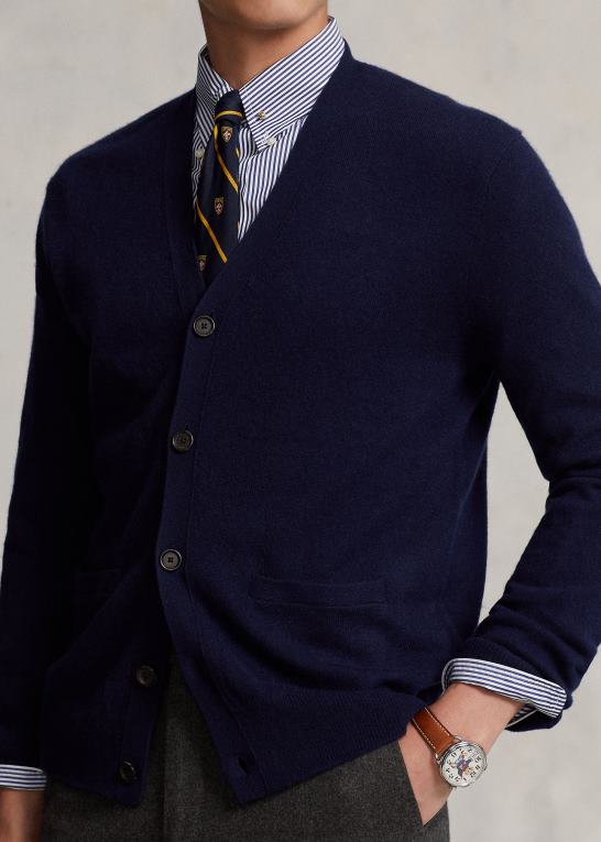 jægerflåde Mænd Ralph Lauren vaskbar cardigan i kashmir med v-hals Z426B8586