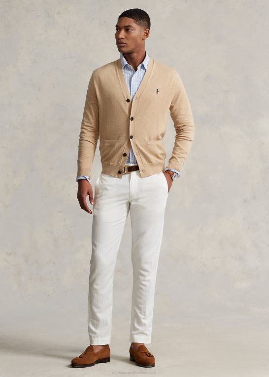 kamel melange Mænd Ralph Lauren cardigan i bomuld med v-hals Z426B396