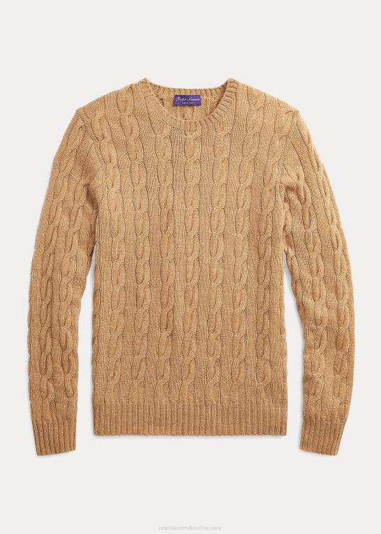kamel melange Mænd Ralph Lauren kabelstrikket kashmirtrøje Z426B70