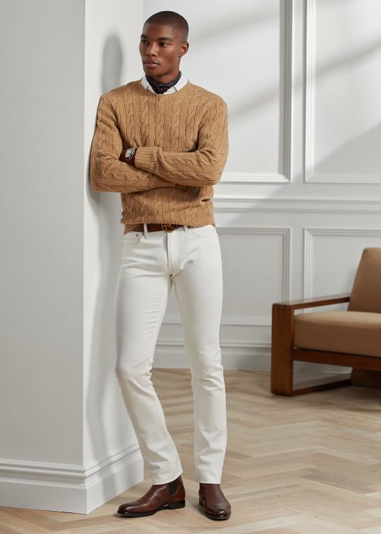 kamel melange Mænd Ralph Lauren kabelstrikket kashmirtrøje Z426B70