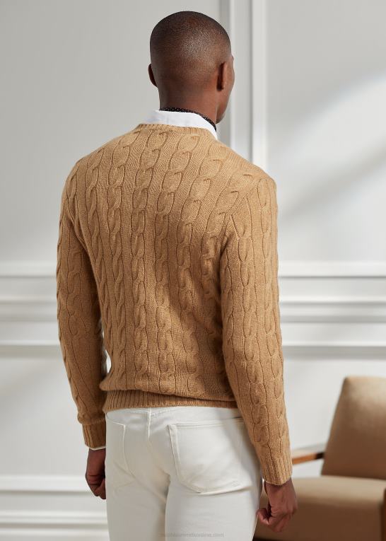 kamel melange Mænd Ralph Lauren kabelstrikket kashmirtrøje Z426B70