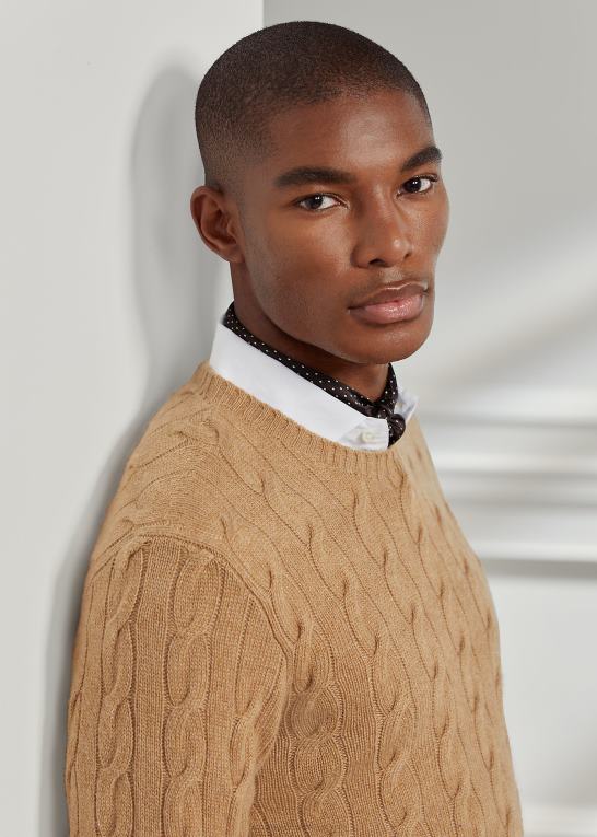 kamel melange Mænd Ralph Lauren kabelstrikket kashmirtrøje Z426B70