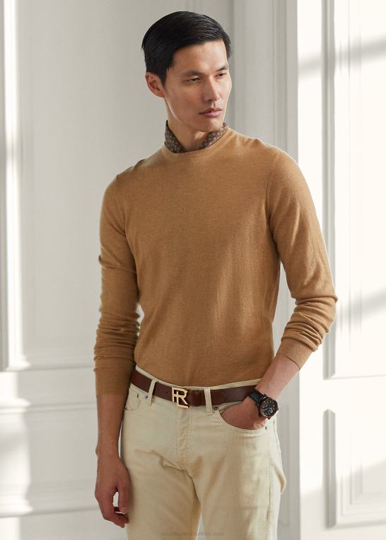 kamel melange Mænd Ralph Lauren kashmir sweater med rund hals Z426B8402