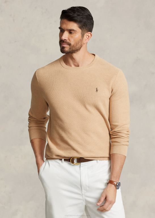 kamel melange Mænd Ralph Lauren mesh-strikket bomuldstrøje Z426B1895
