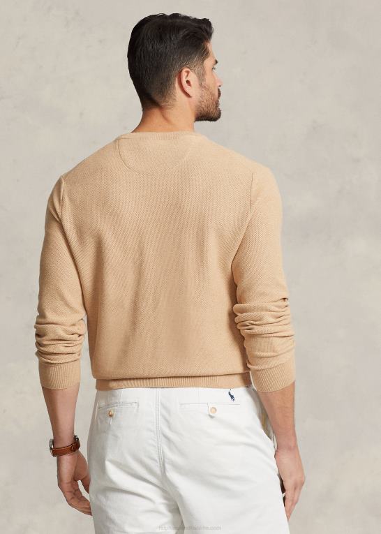 kamel melange Mænd Ralph Lauren mesh-strikket bomuldstrøje Z426B1895