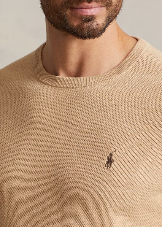 kamel melange Mænd Ralph Lauren mesh-strikket bomuldstrøje Z426B1895