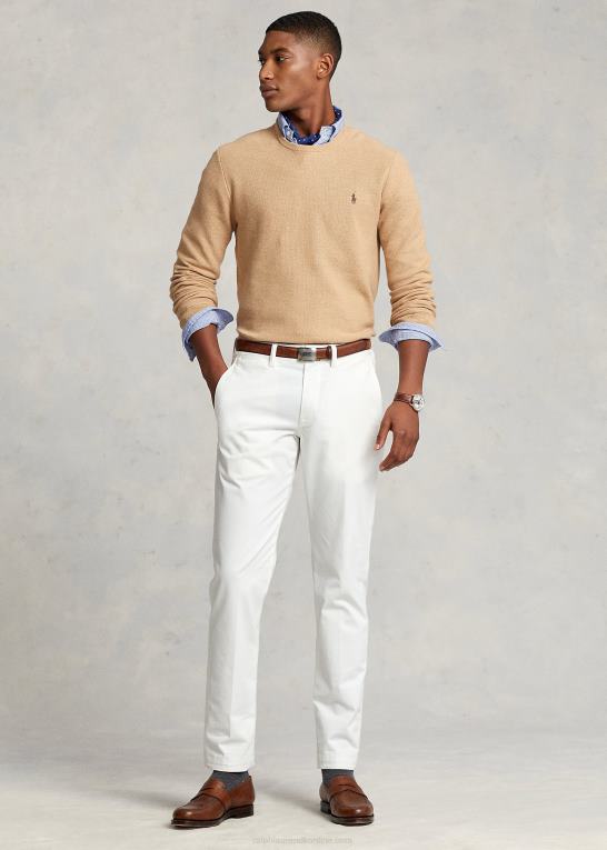 kamel melange Mænd Ralph Lauren mesh-strikket bomuldstrøje med rund hals Z426B673