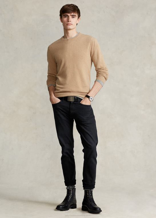 kamel melange Mænd Ralph Lauren vaskbar kashmir sweater med rund hals Z426B597