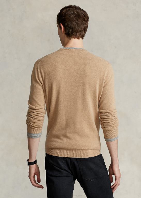 kamel melange Mænd Ralph Lauren vaskbar kashmir sweater med rund hals Z426B597