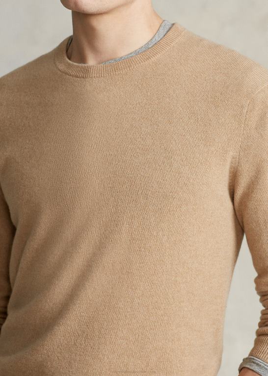 kamel melange Mænd Ralph Lauren vaskbar kashmir sweater med rund hals Z426B597