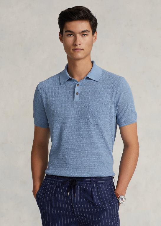 kanal blå Mænd Ralph Lauren bomuld-hør polo-krave sweater Z426B405