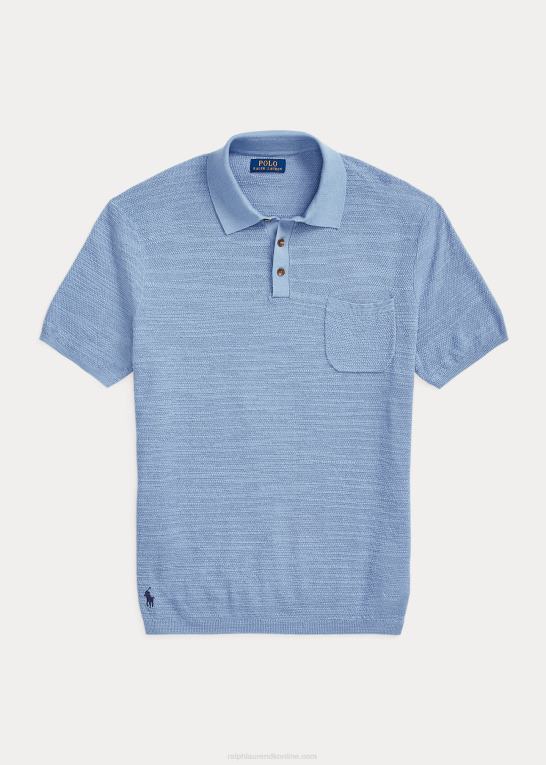 kanal blå Mænd Ralph Lauren bomuld-hør polo-krave sweater Z426B405