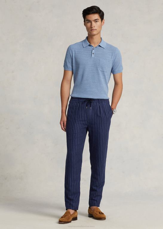 kanal blå Mænd Ralph Lauren bomuld-hør polo-krave sweater Z426B405