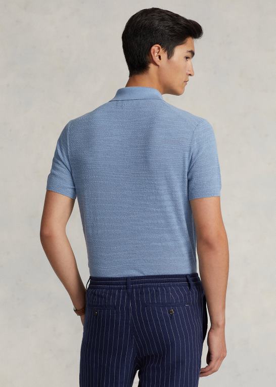 kanal blå Mænd Ralph Lauren bomuld-hør polo-krave sweater Z426B405