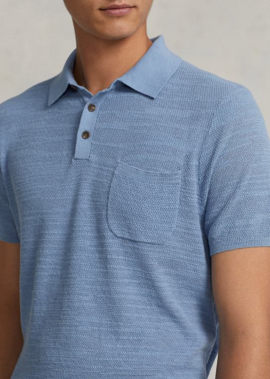 kanal blå Mænd Ralph Lauren bomuld-hør polo-krave sweater Z426B405