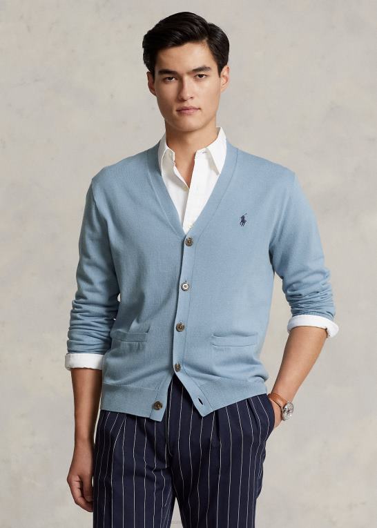 kanal blå Mænd Ralph Lauren cardigan i bomuld med v-hals Z426B395