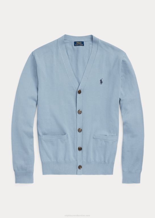 kanal blå Mænd Ralph Lauren cardigan i bomuld med v-hals Z426B395