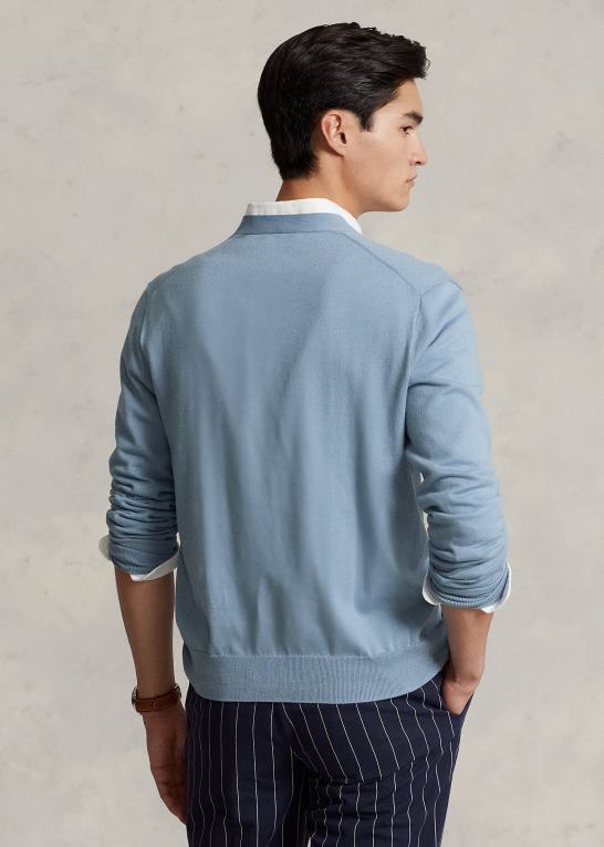 kanal blå Mænd Ralph Lauren cardigan i bomuld med v-hals Z426B395