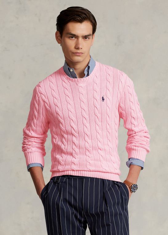 karmel pink Mænd Ralph Lauren kabelstrikket bomuldstrøje Z426B8412