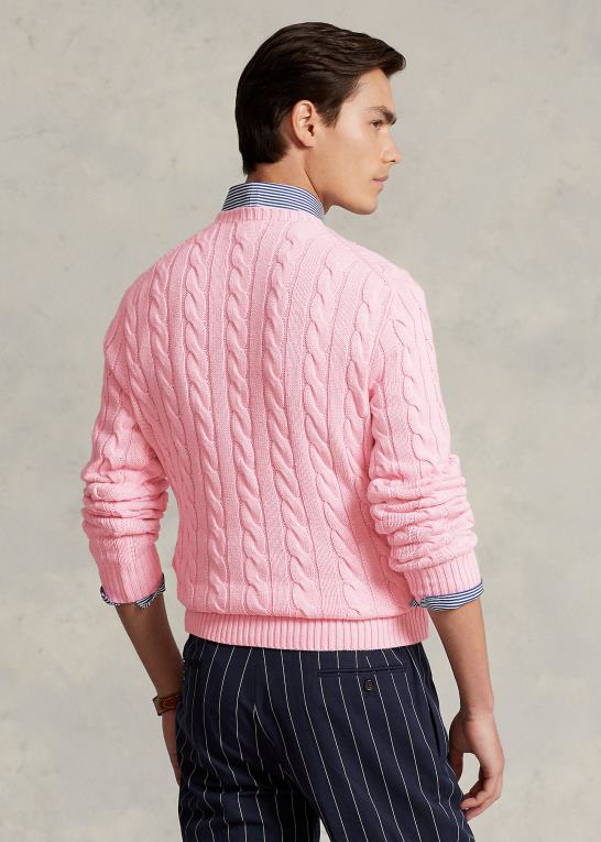 karmel pink Mænd Ralph Lauren kabelstrikket bomuldstrøje Z426B8412